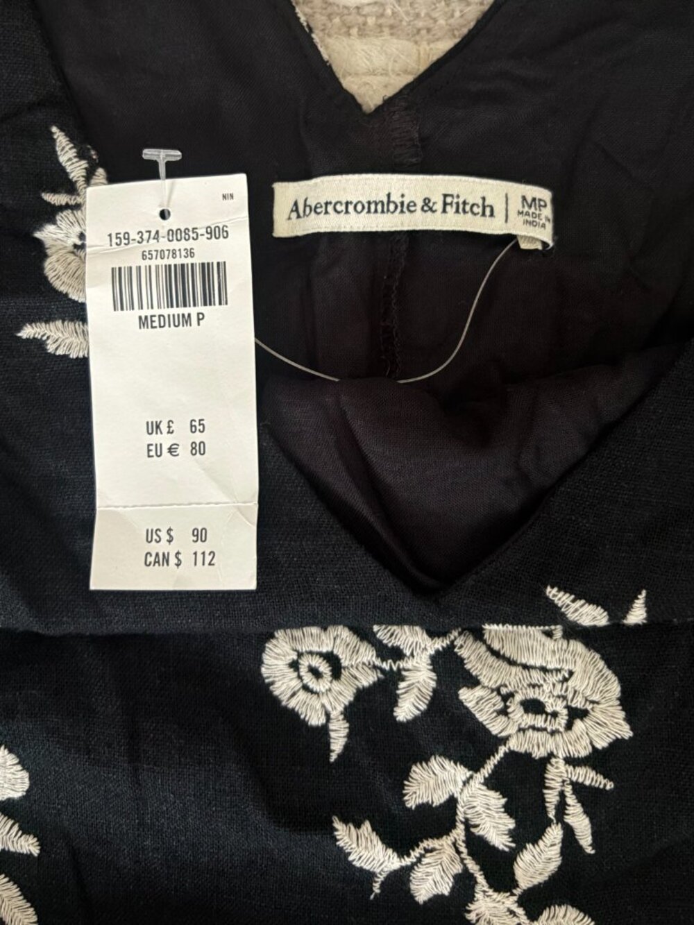NWT A&F Black Floral Embroidered Linen Shift Mini Dress Size MP - Picture 8 of 8
